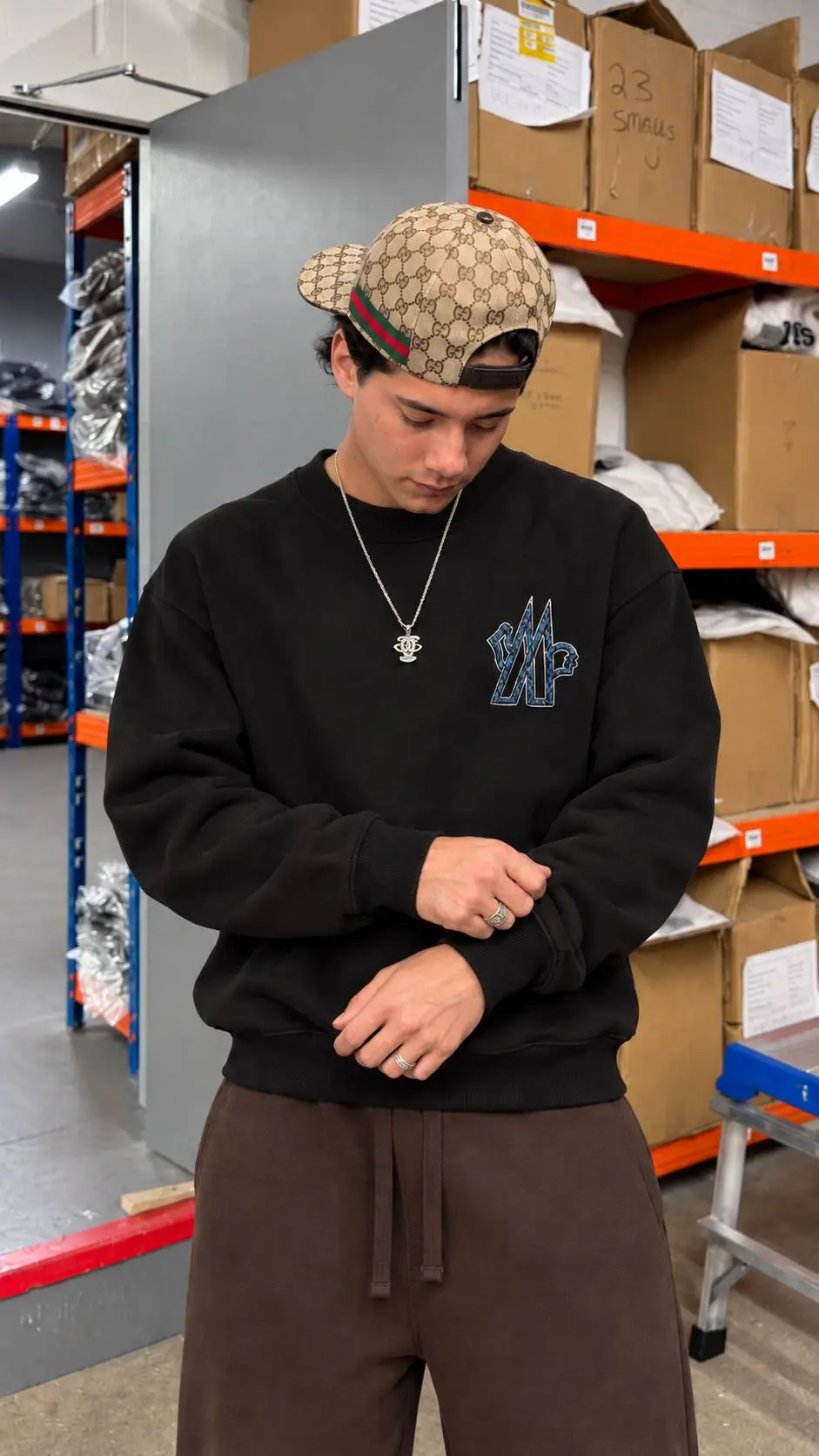 Front & Back Logo Crew Sweatshirt in Black, photo 6