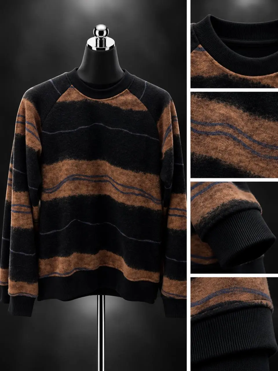 Brushed Stripe Knit Sweater in Brown