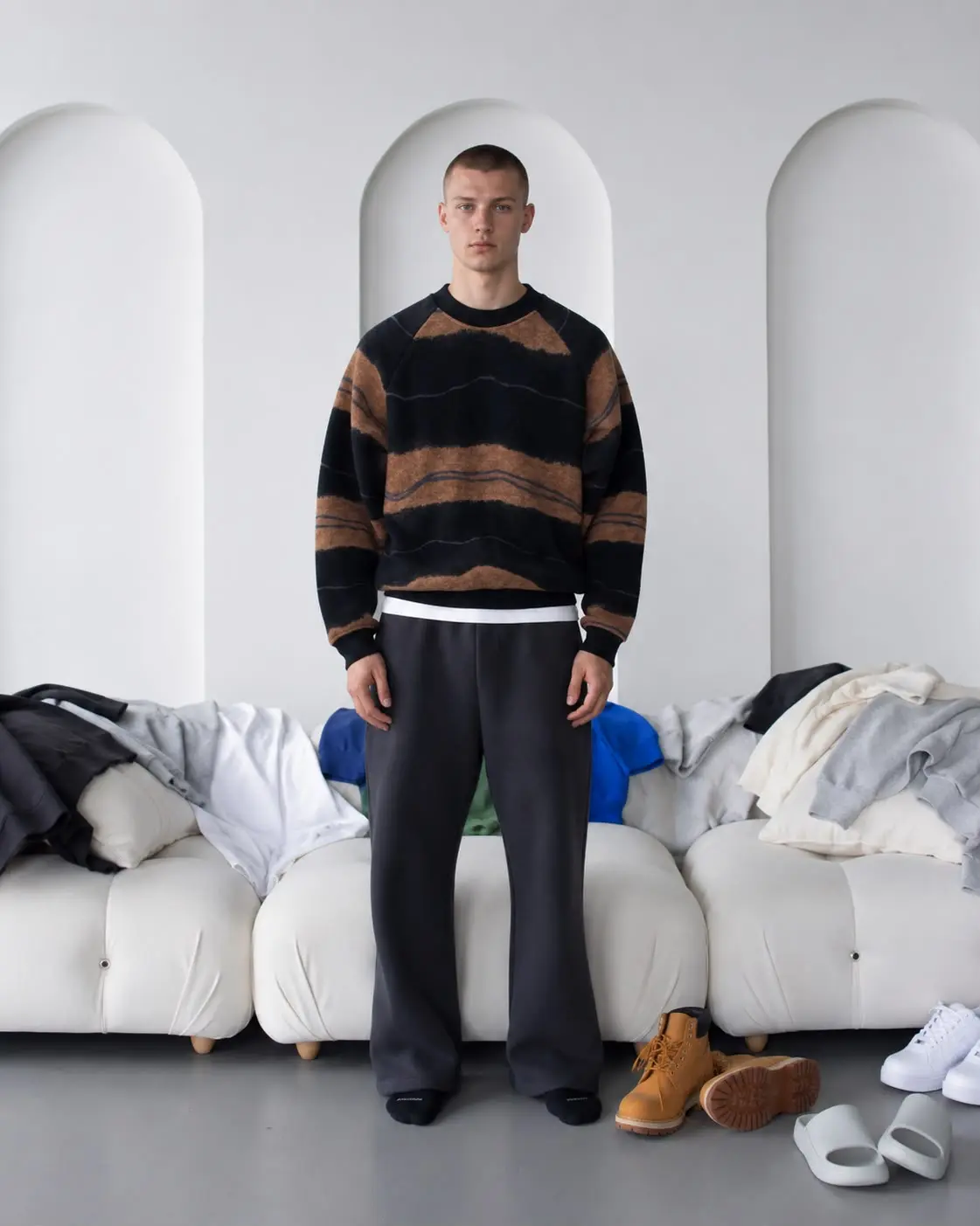 Brushed Stripe Knit Sweater in Brown, photo 3