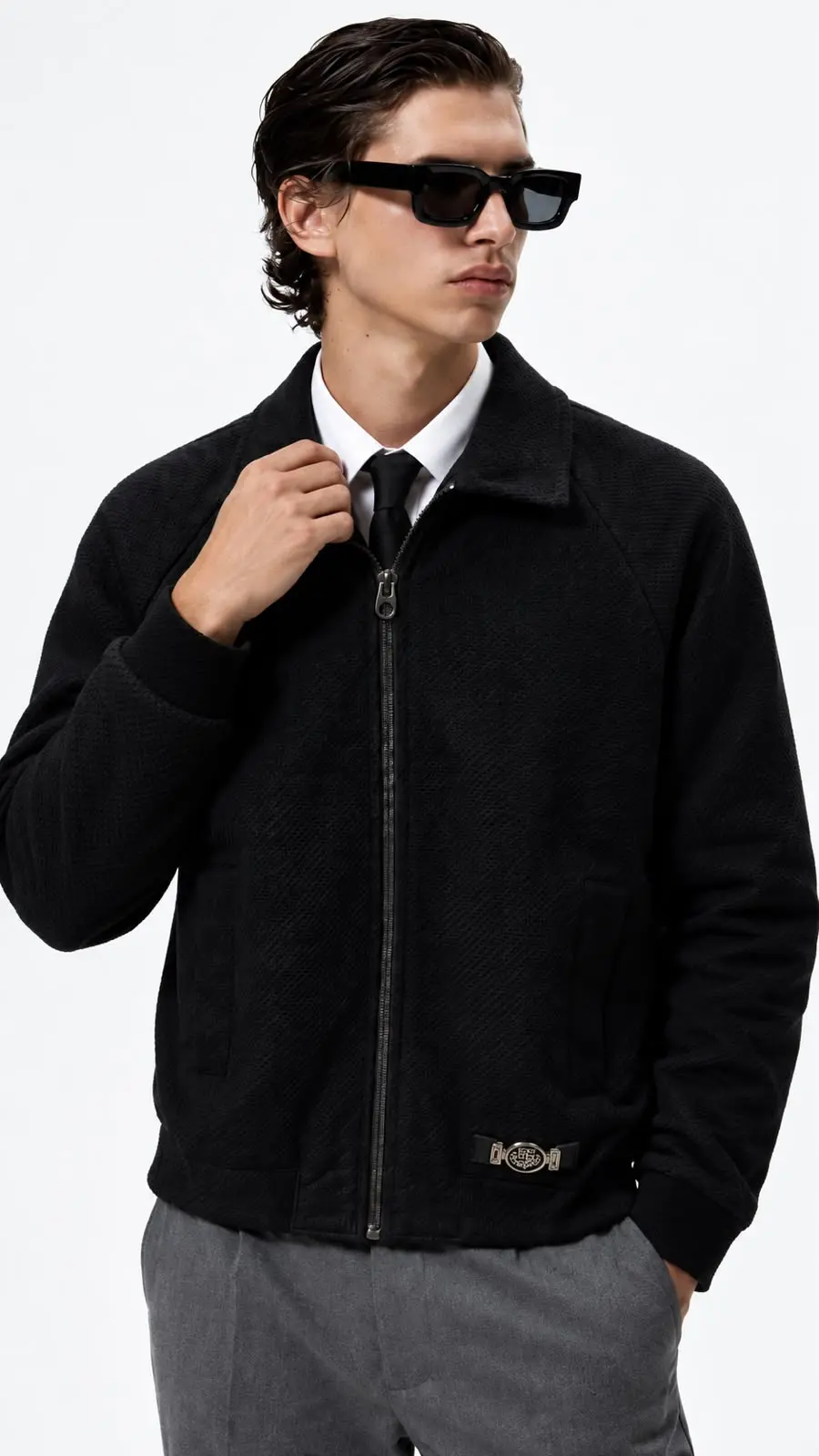 Fleece Zip Jacket in Black, photo 4