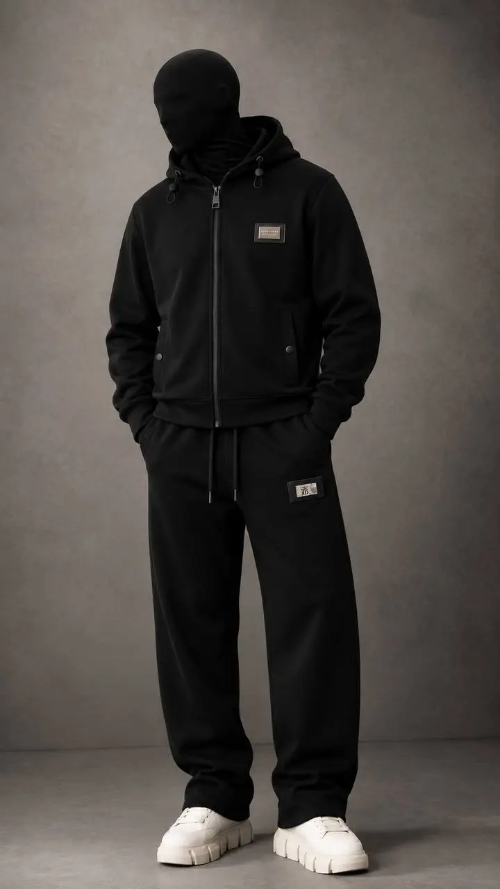 Patch Tracksuit Set in Black
