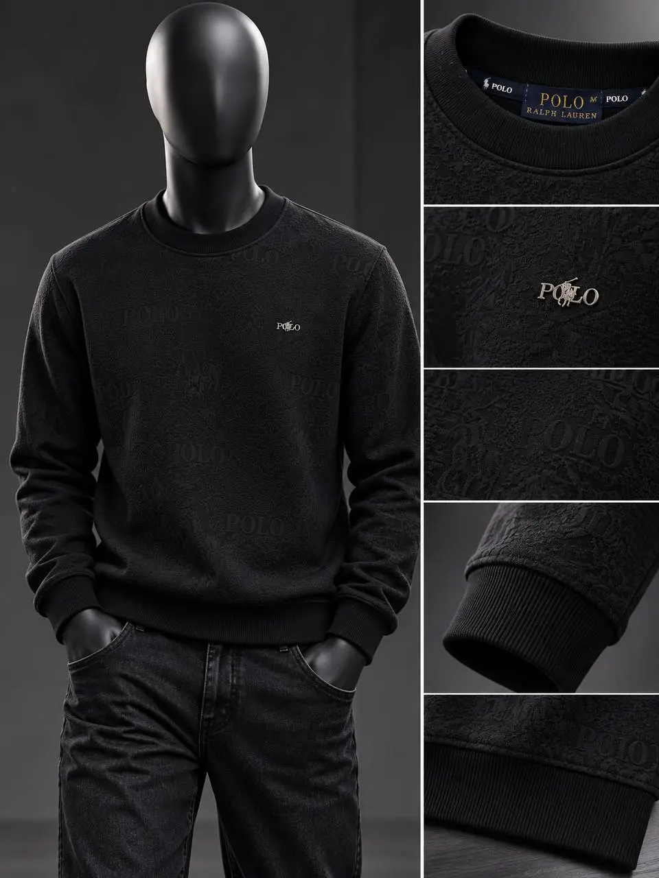 Embossed Rider Crew Sweatshirt in Black