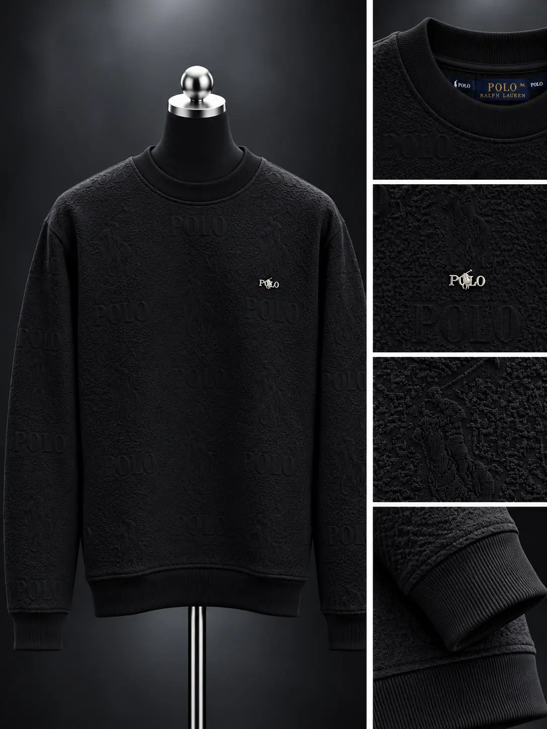 Embossed Rider Crew Sweatshirt in Black, photo 3