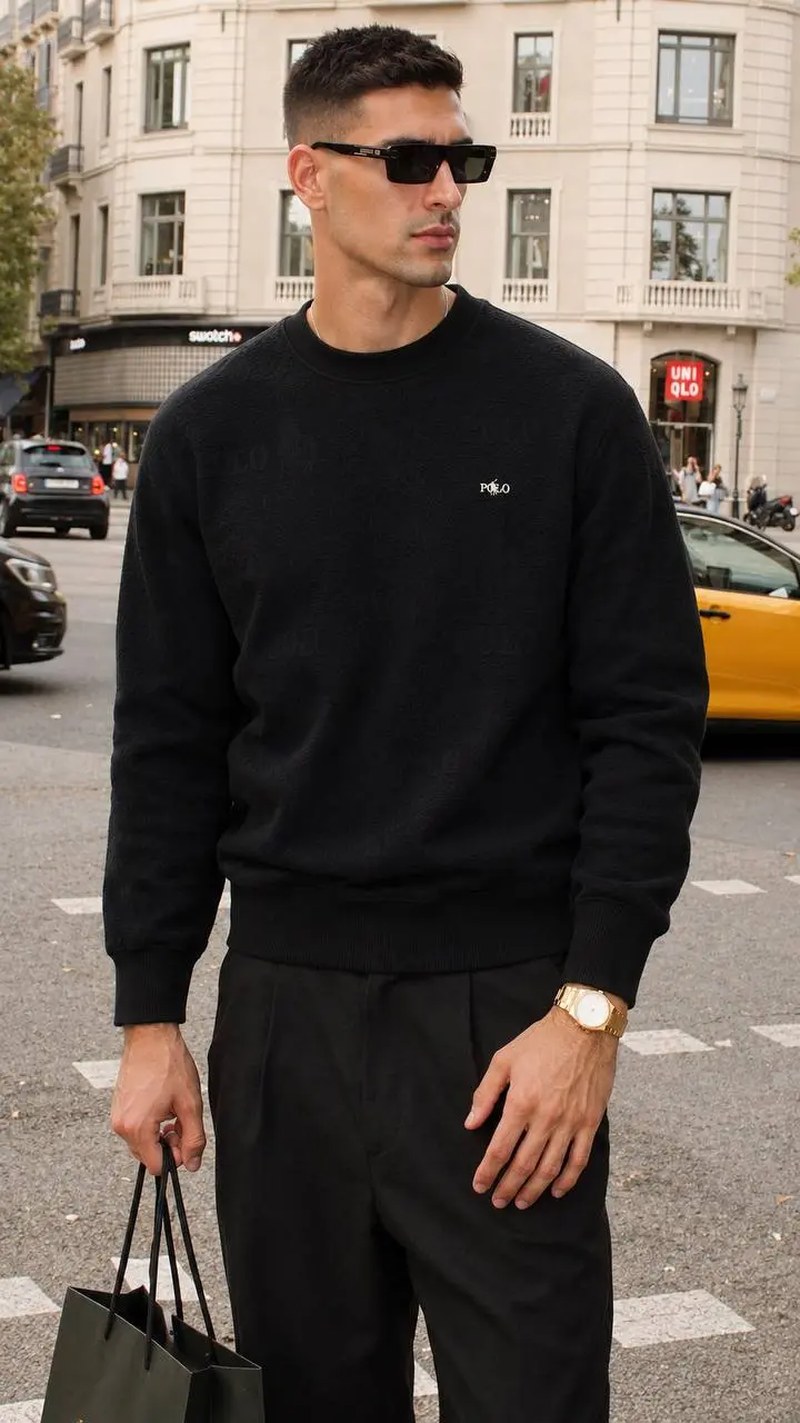 Embossed Rider Crew Sweatshirt in Black, photo 4