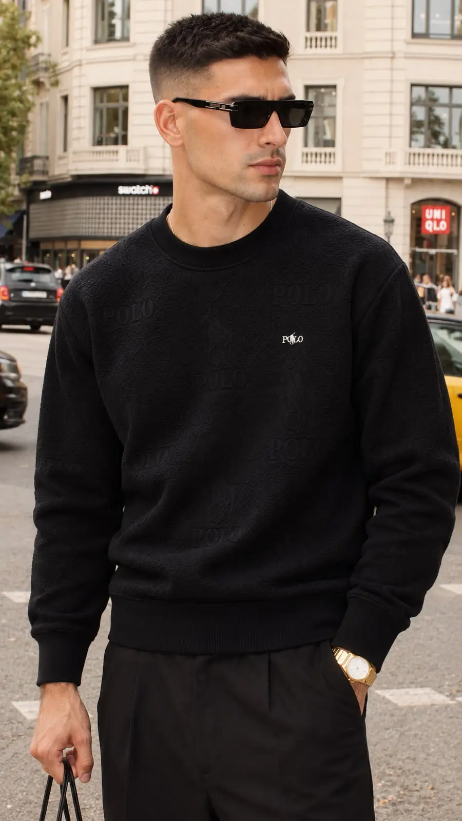 Embossed Rider Crew Sweatshirt in Black, photo 5