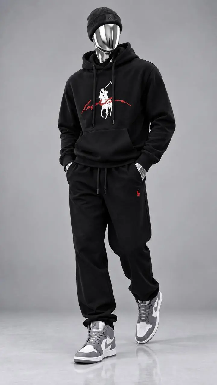 Rider Logo Hoodie Set in Black
