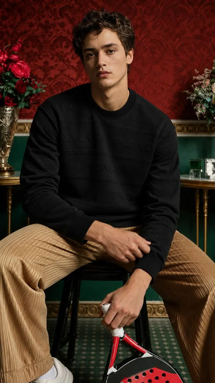 Embossed Lettering Panel Crew Sweatshirt in Black, photo 3