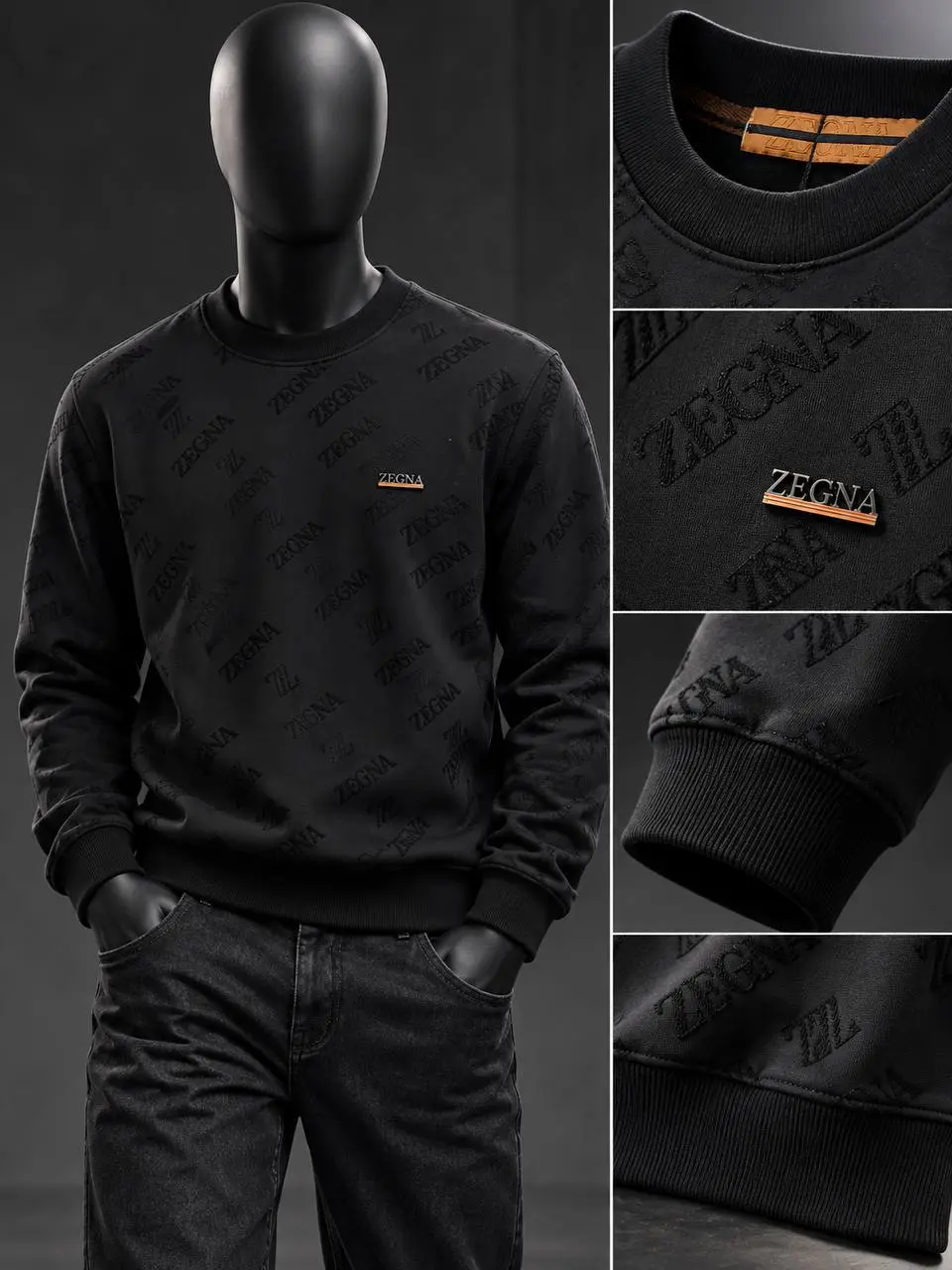 Embossed Script Badge Crew Sweatshirt in Black