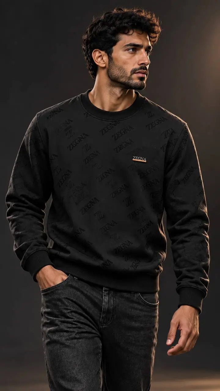 Embossed Script Badge Crew Sweatshirt in Black, photo 5