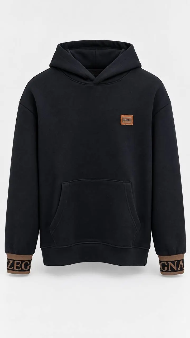Logo-Cuff Hoodie in Black