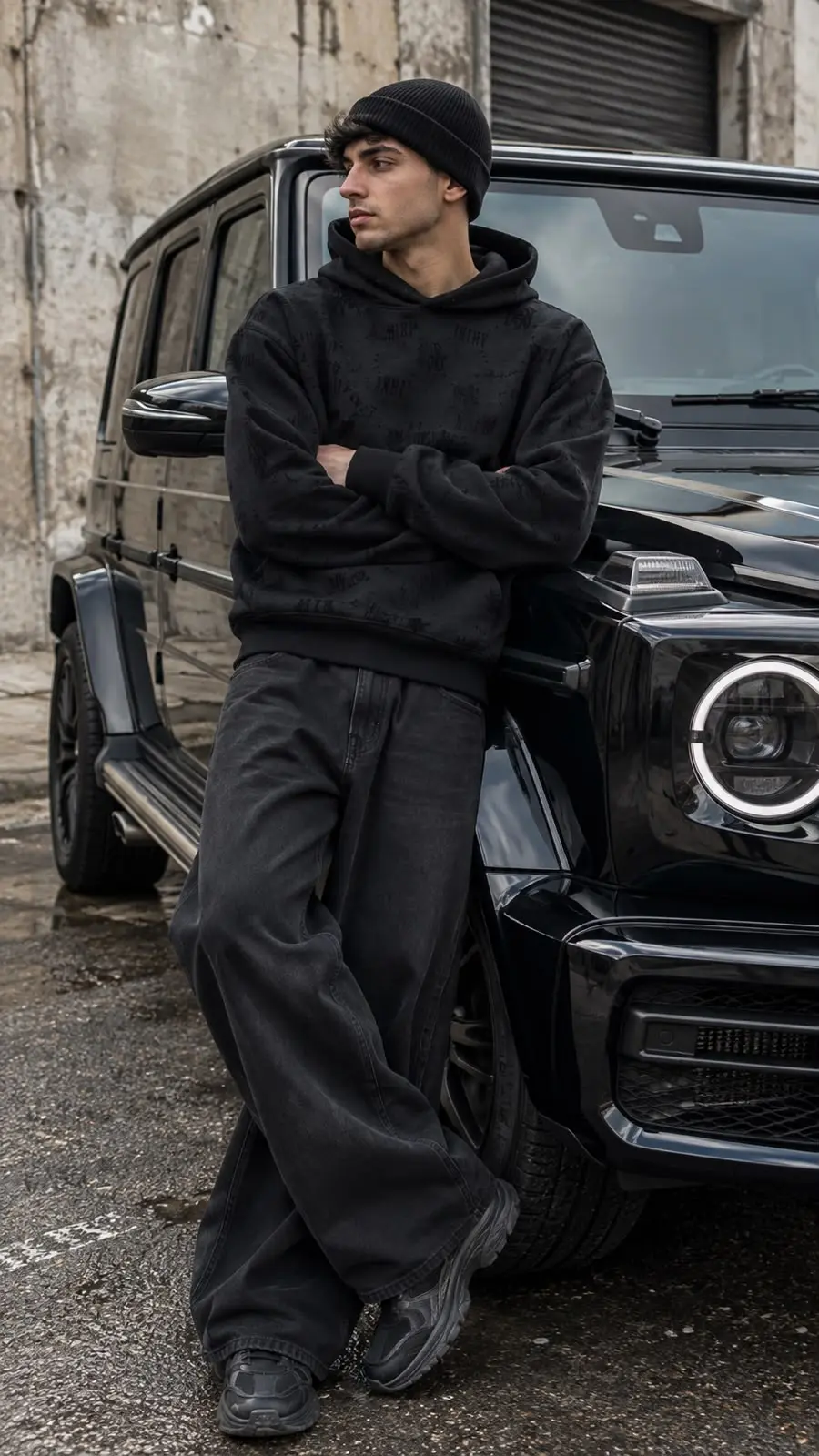 Monogram Suede-Touch Hoodie in Black