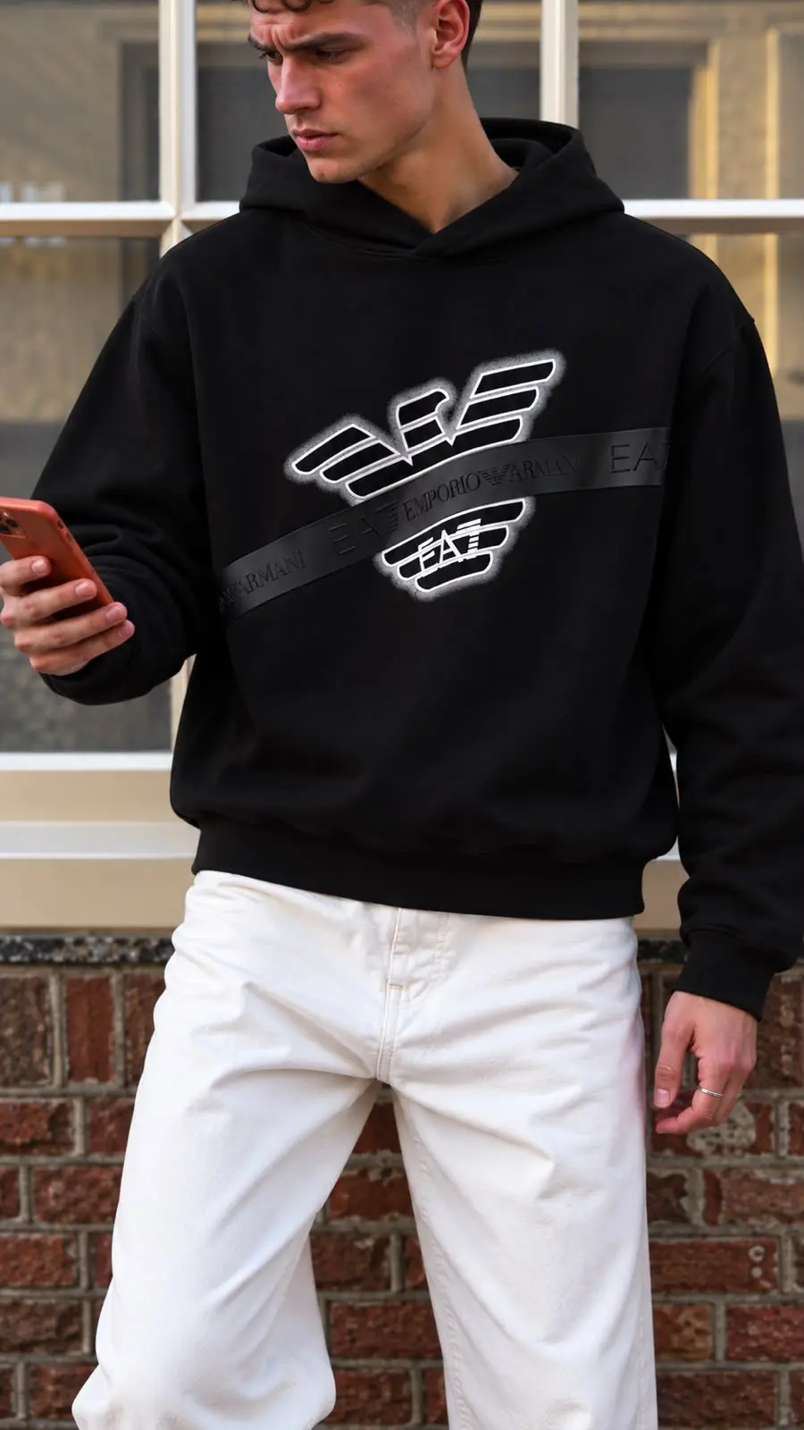 Diagonal Eagle Hoodie in Black