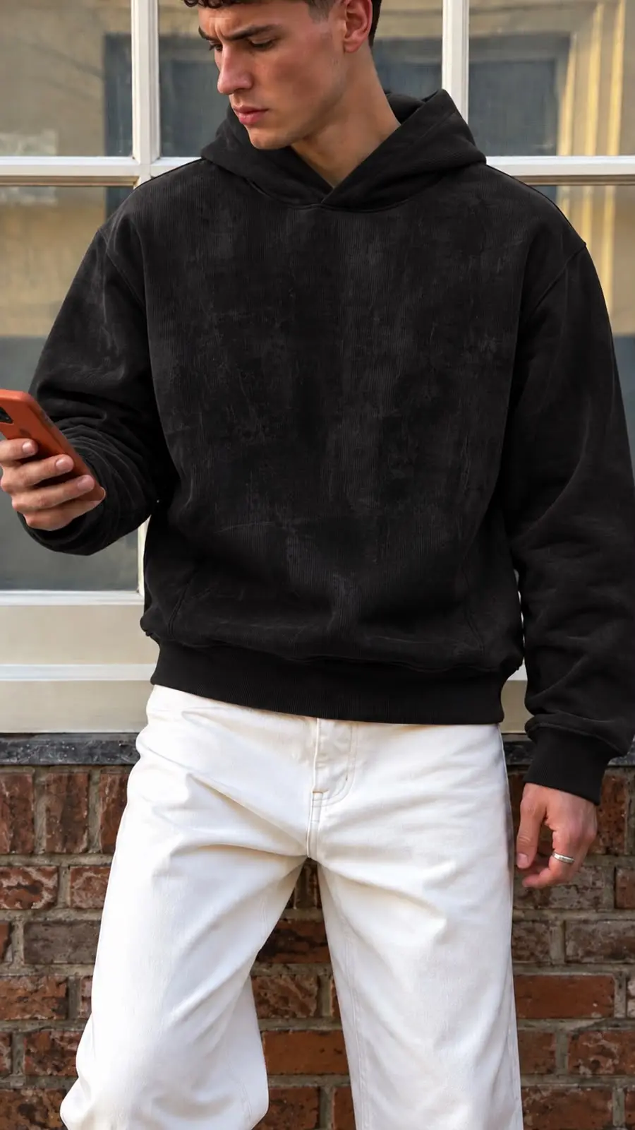 Washed Monogram Hoodie in Black