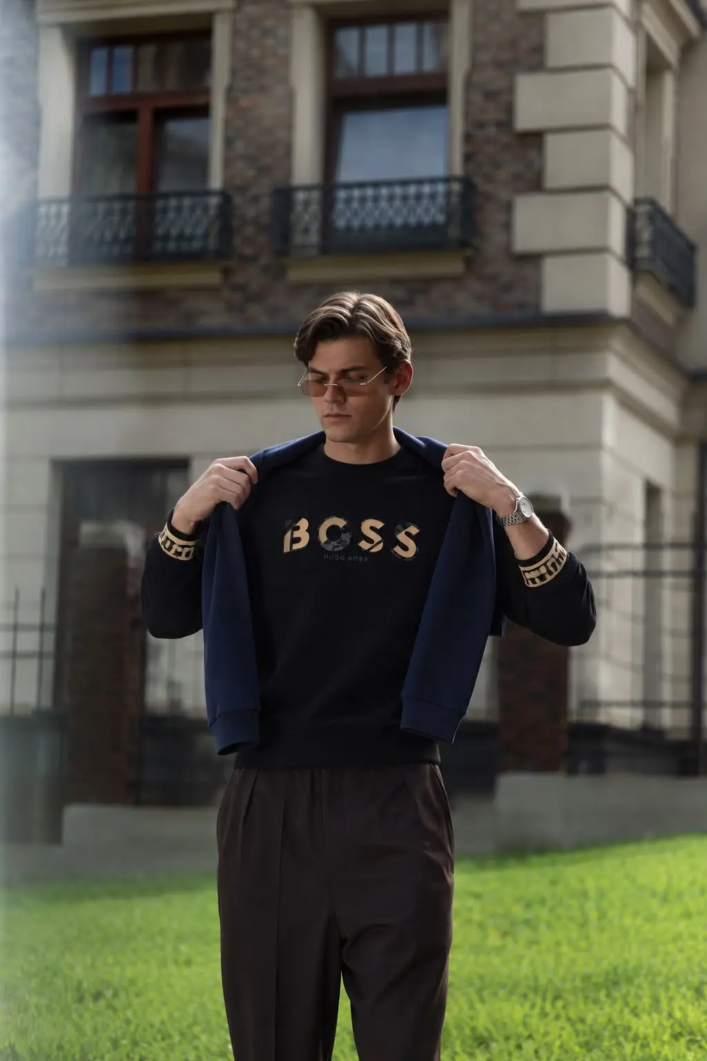 Gold Lettering Crew Sweatshirt in Black