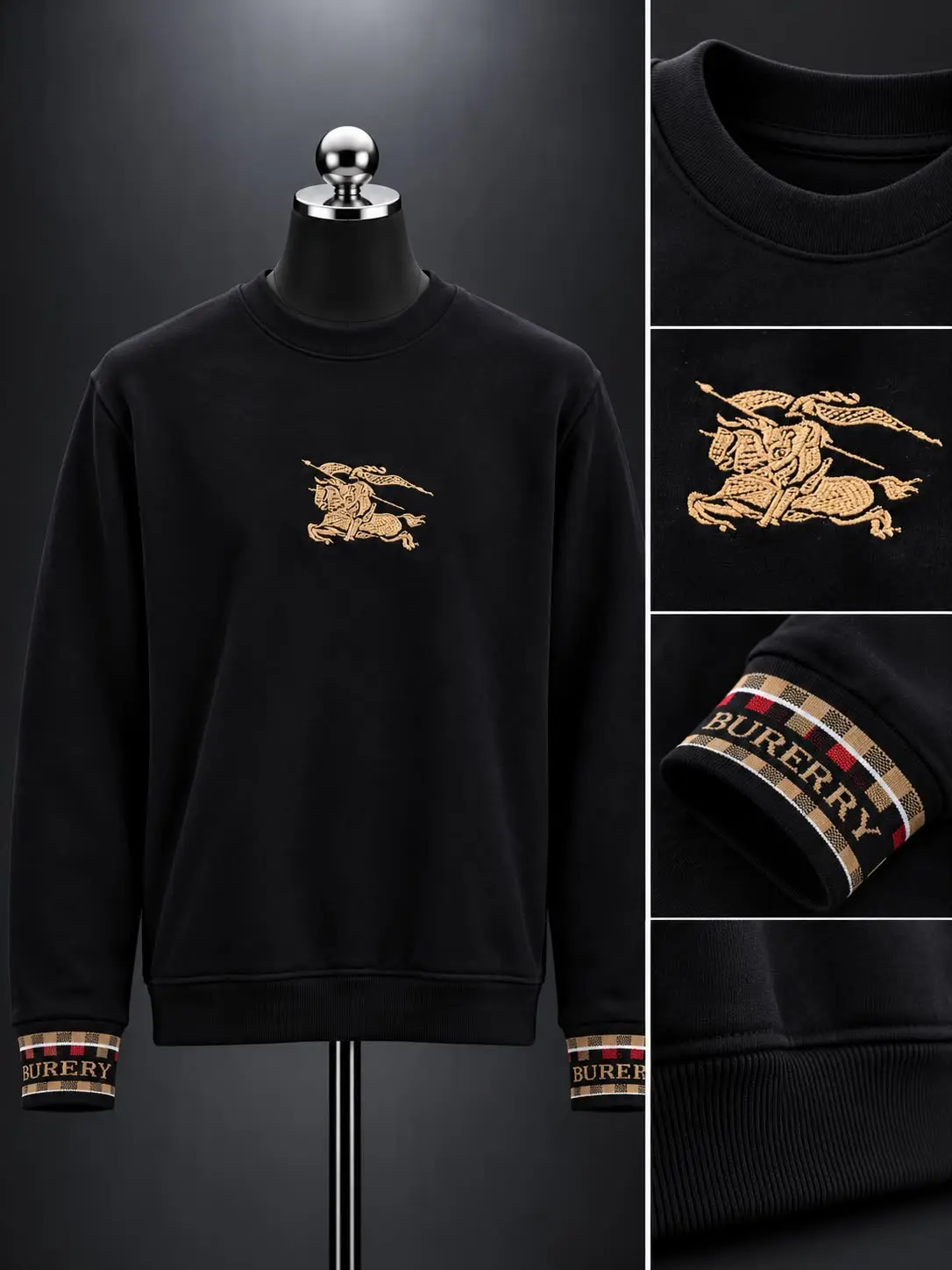 Gold Knight Emblem Crew Sweatshirt in Black