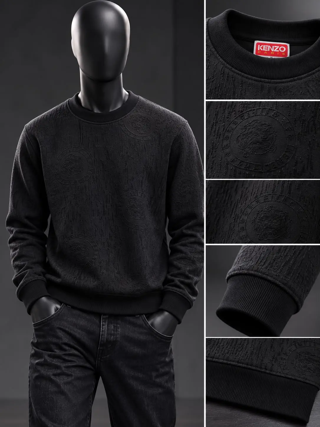 Embossed Tiger Crew Sweatshirt in Black