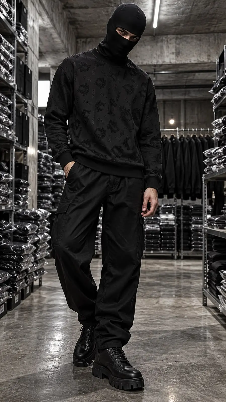 Embossed Flower Monogram Crew Sweatshirt in Black, photo 2
