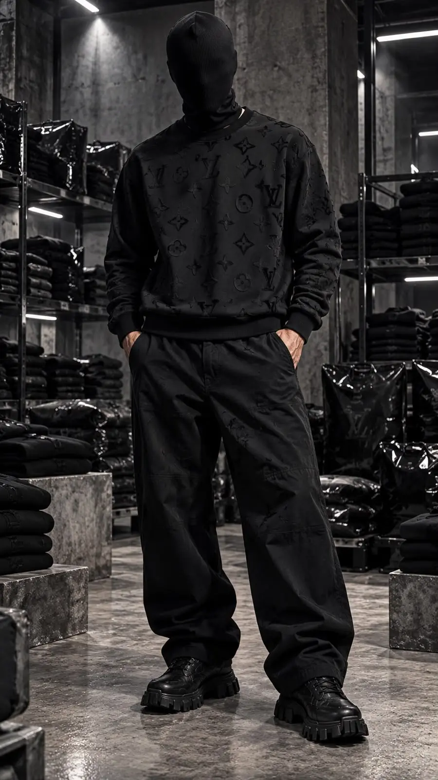 Embossed Flower Monogram Crew Sweatshirt in Black, photo 3