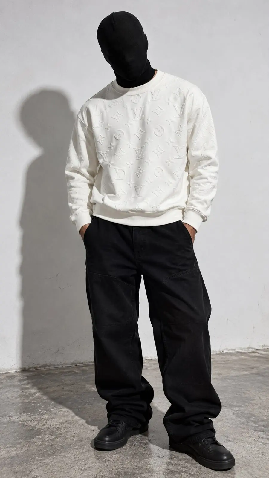 Embossed Medallion Crew Sweatshirt in White