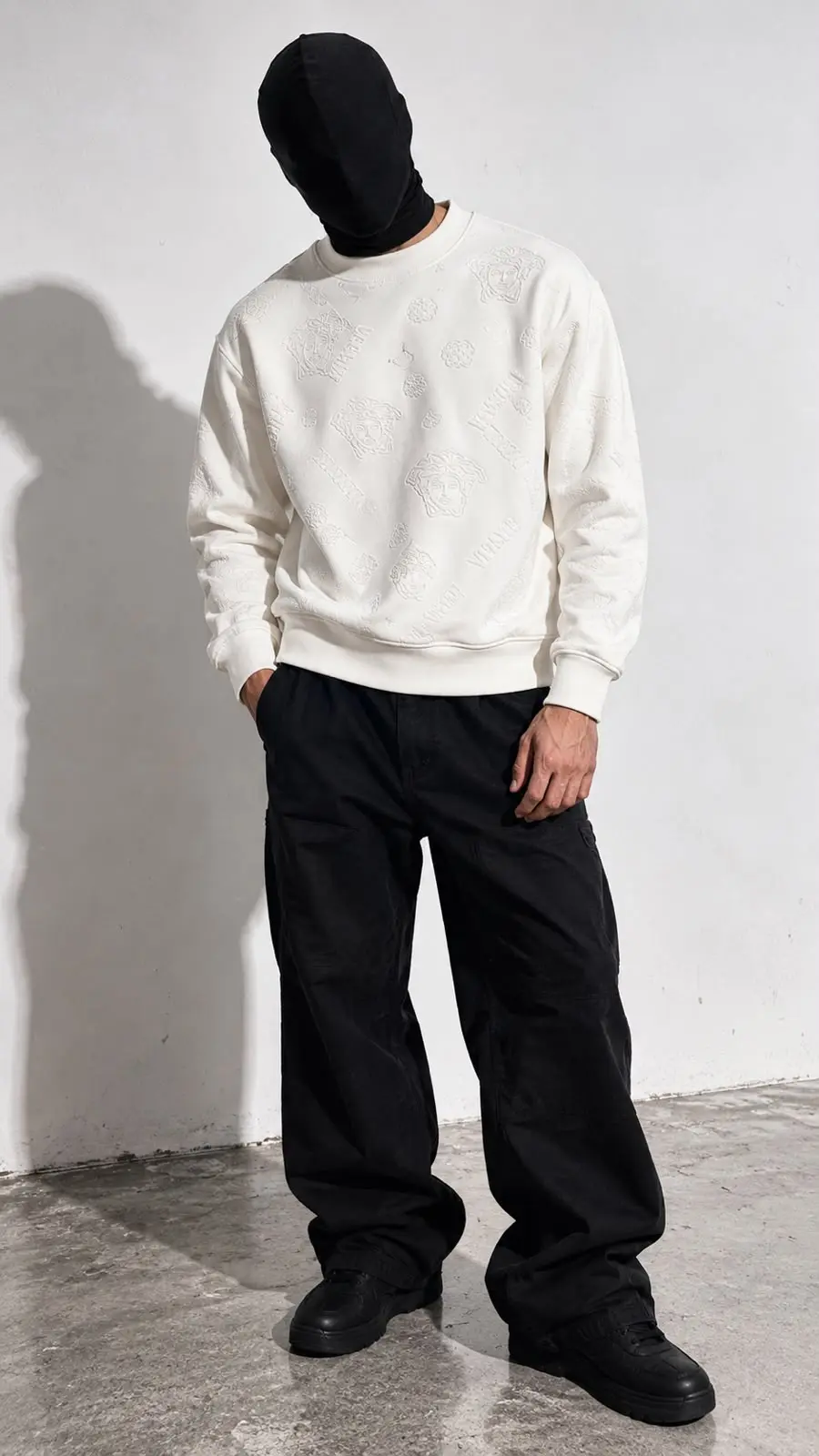 Embossed Medallion Crew Sweatshirt in White, photo 2