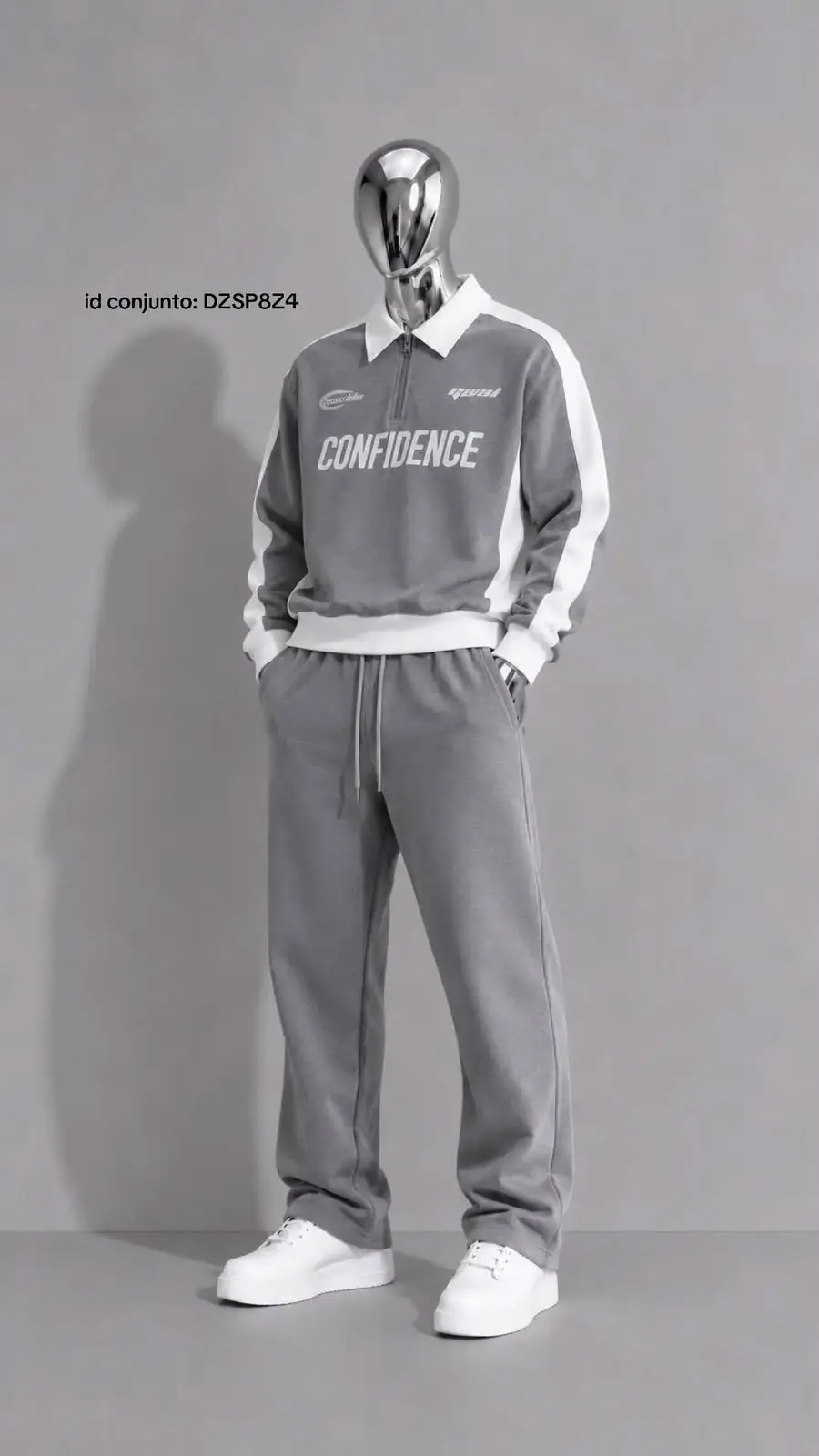 Polo-Collar Tracksuit Set in Grey