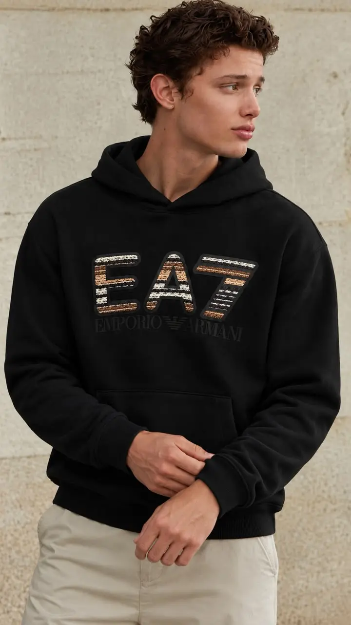 EA7 Lettering Hoodie in Black