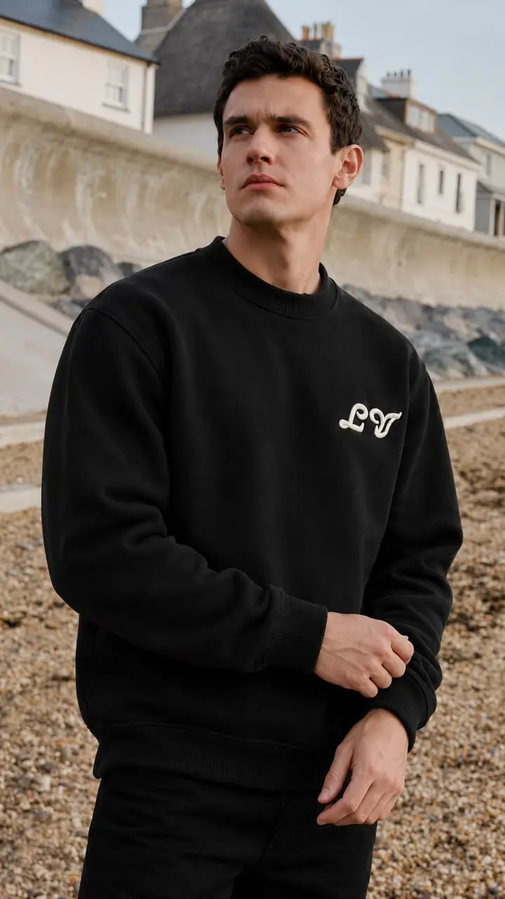 Script Back Logo Crew Sweatshirt in Black, photo 2