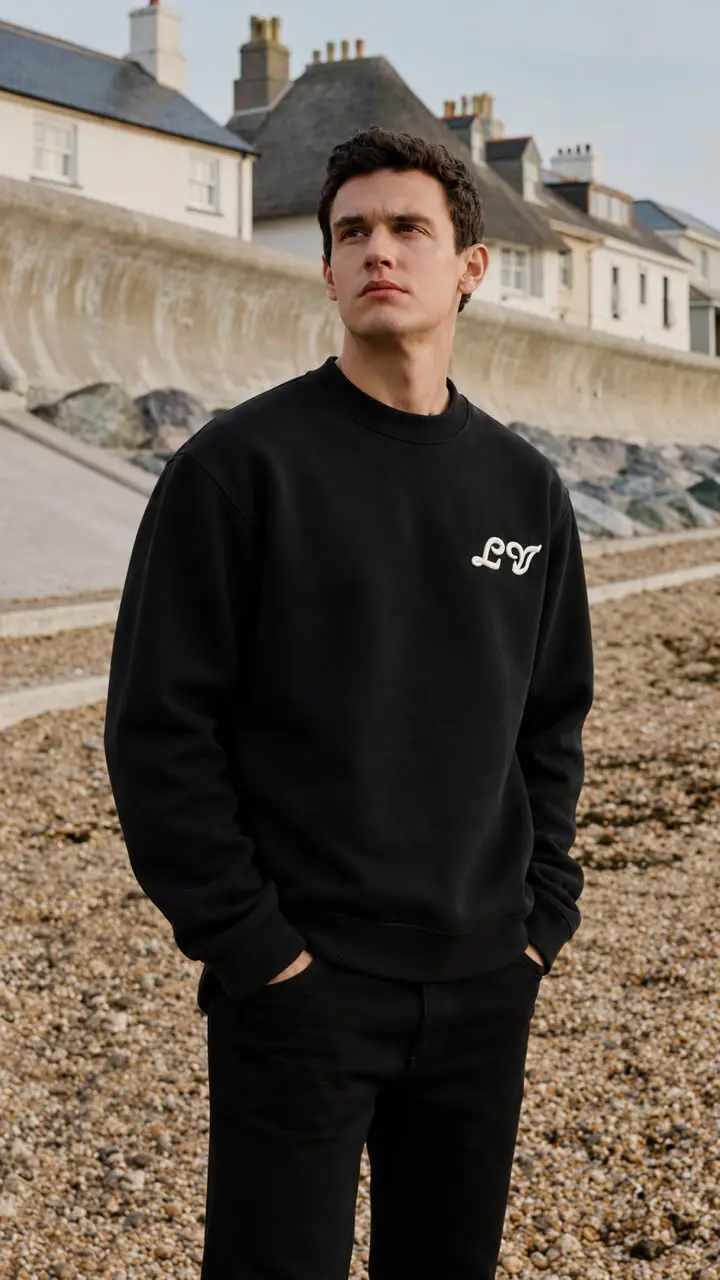 Script Back Logo Crew Sweatshirt in Black, photo 3