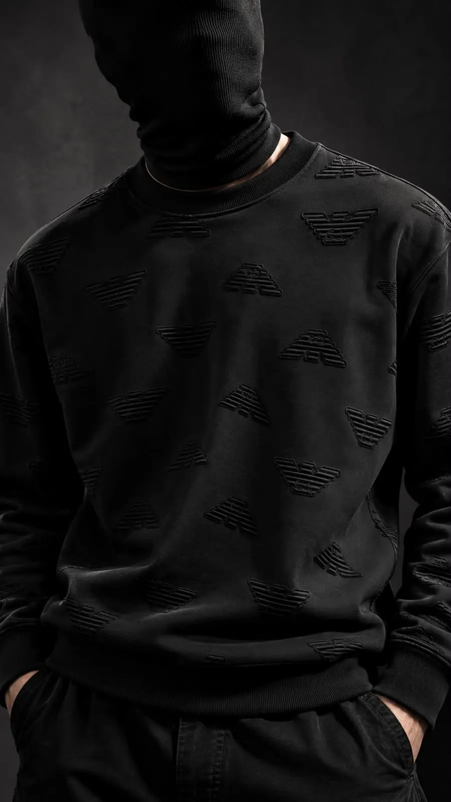 Embossed Eagle Crew Sweatshirt in Black, photo 4