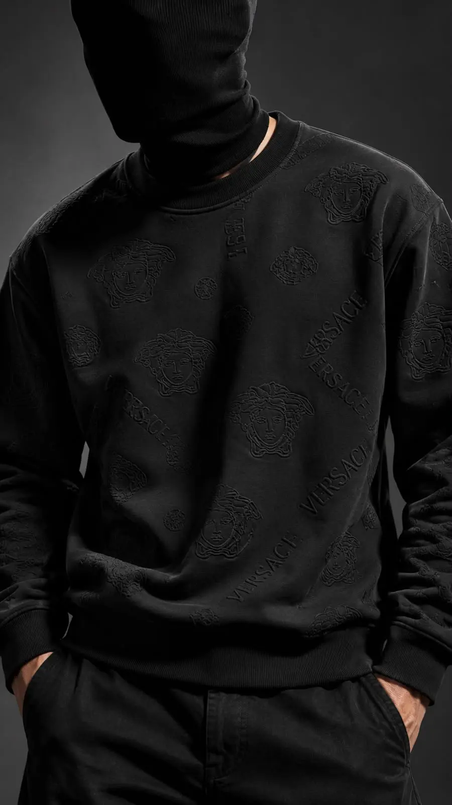 Embossed Eagle Crew Sweatshirt in Black, photo 5
