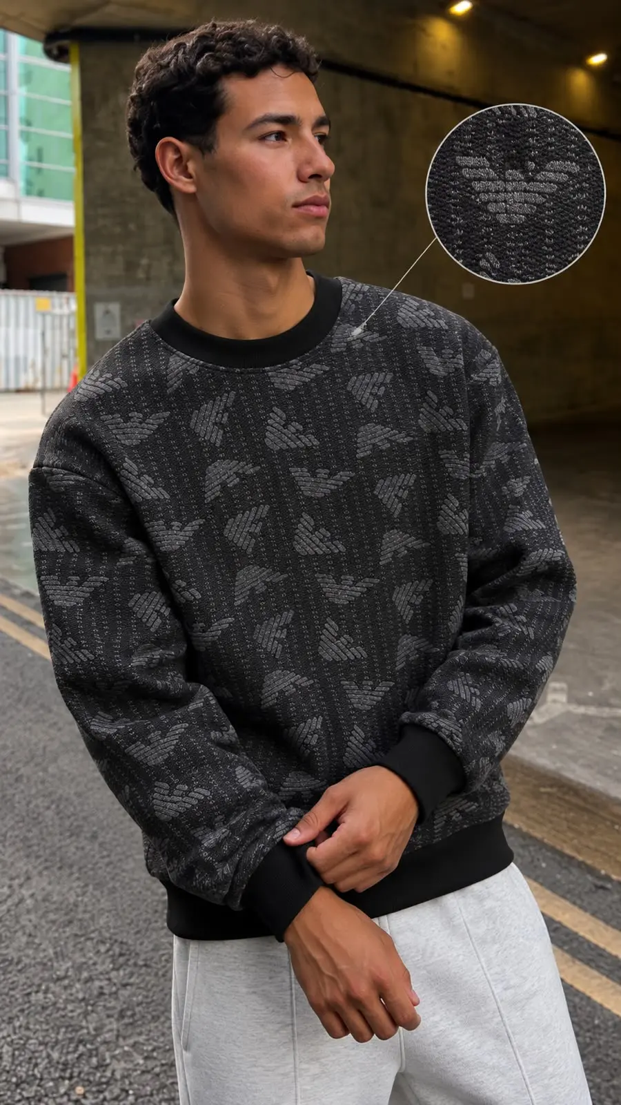 Eagle Jacquard Crew Sweatshirt in Charcoal, photo 3