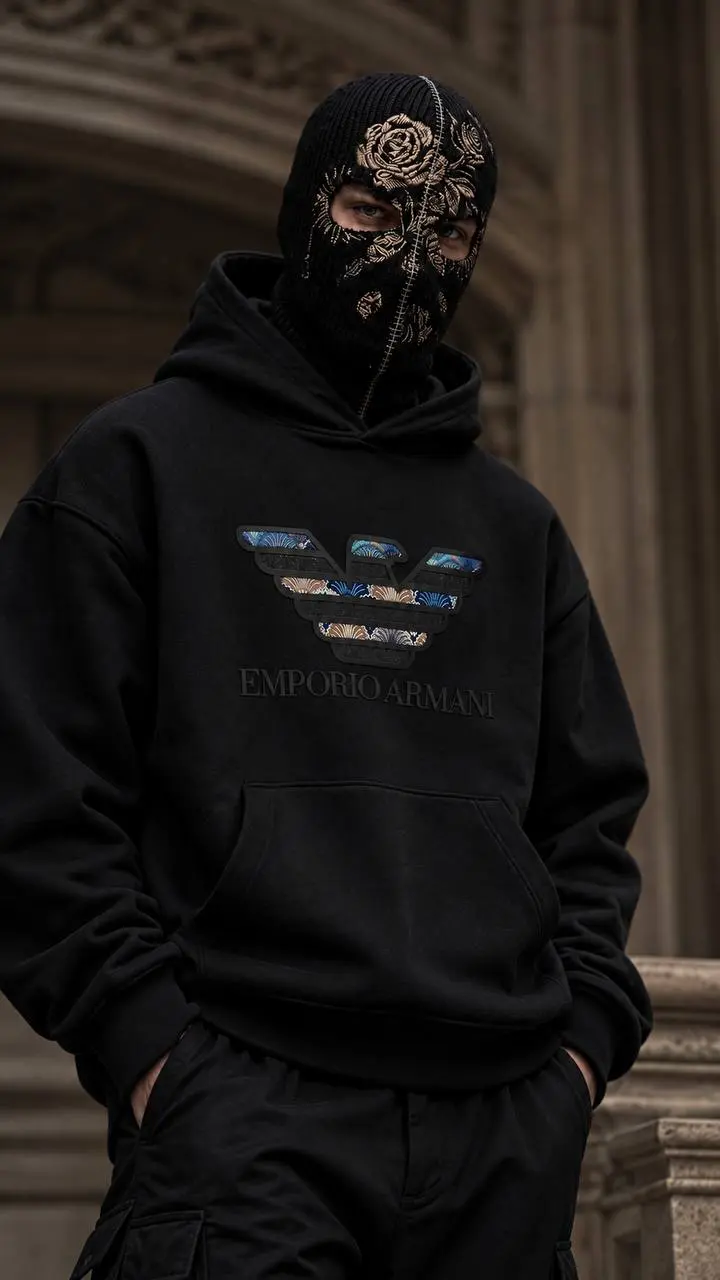 Multicolour Eagle Hoodie in Black
