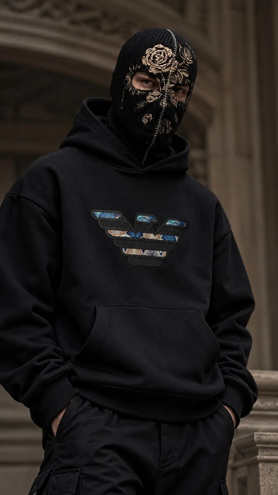 Multicolour Eagle Hoodie in Black, photo 2