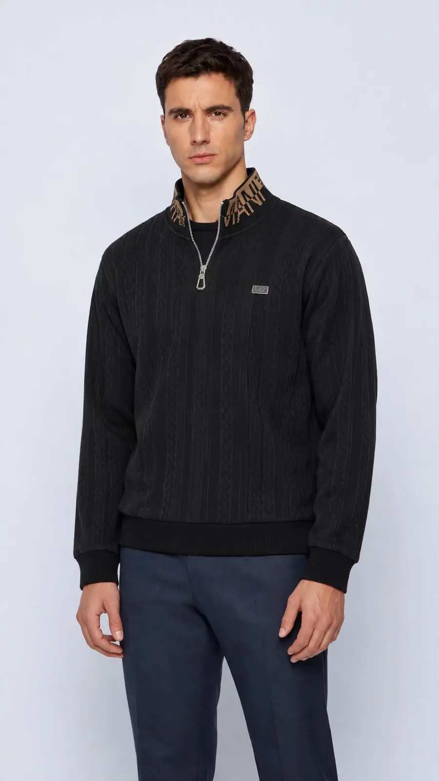 Cable Texture Quarter-Zip in Black, photo 4