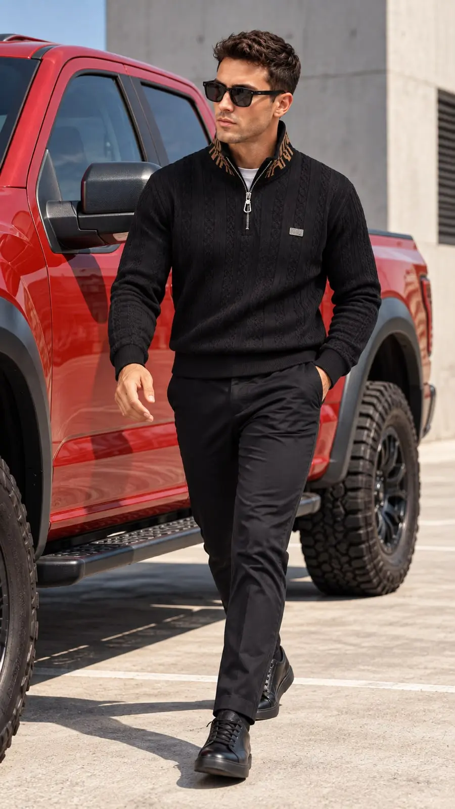 Cable Texture Quarter-Zip in Black, photo 6