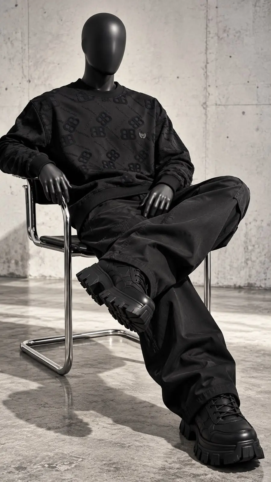 Embossed Monogram Crew Sweatshirt in Black, photo 3