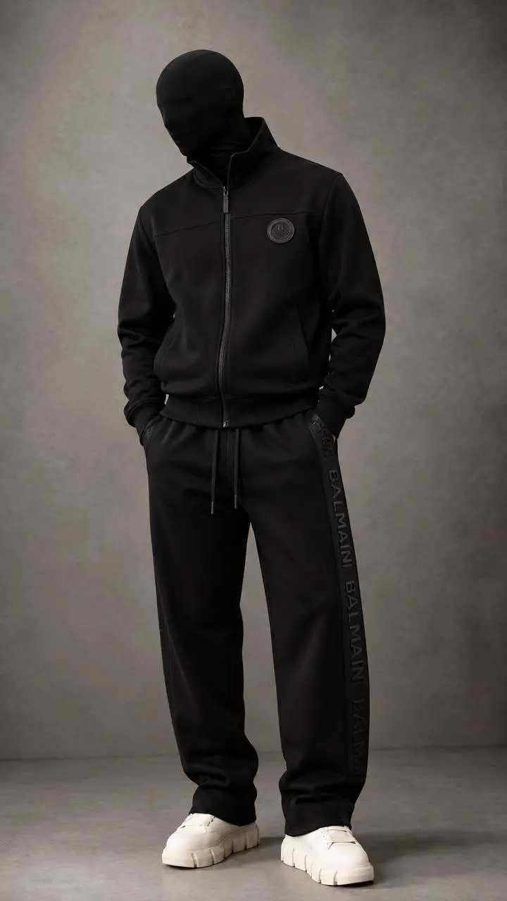 Side-Tape Tracksuit Set in Black