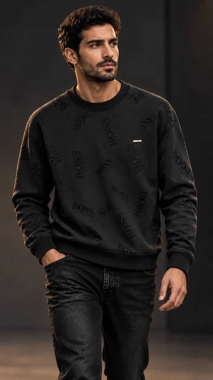 Embossed Lettering Crew Sweatshirt in Black, photo 4