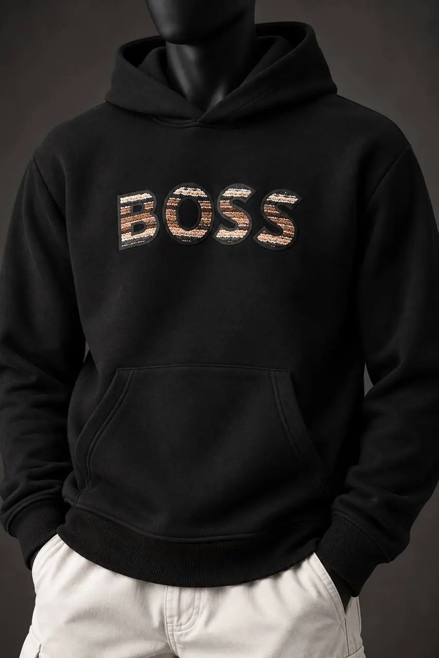 Zigzag Lettering Hoodie in Black