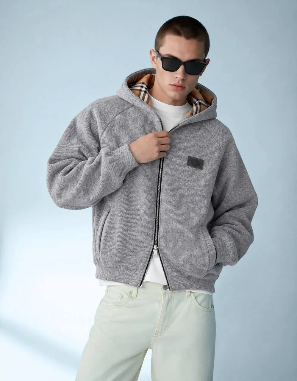Fleece Zip Hoodie in Grey, photo 3