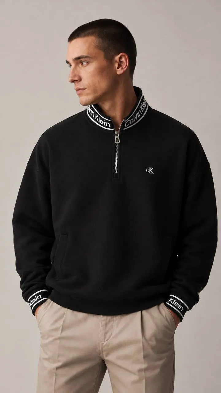 Logo-Collar Quarter-Zip in Black, photo 3