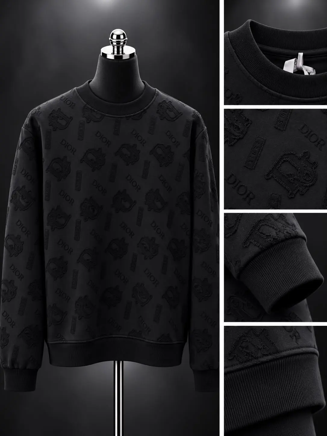 Embossed Emblem Crew Sweatshirt in Black