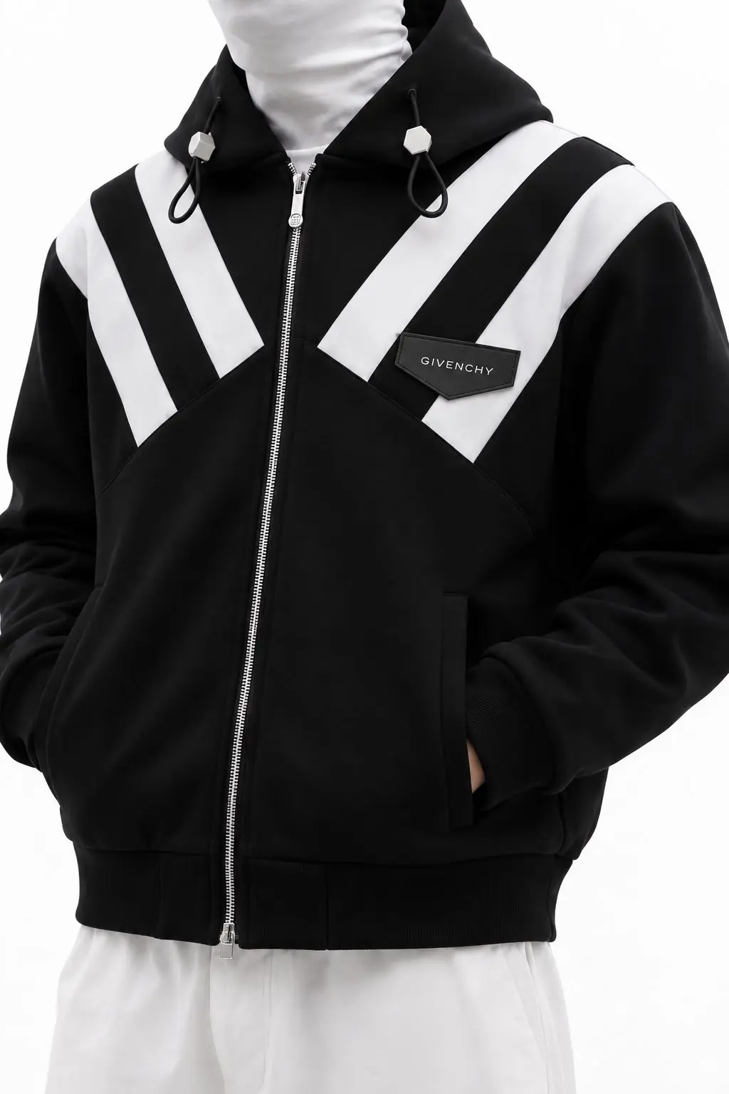Stripe Panel Zip Jacket in Black, photo 3