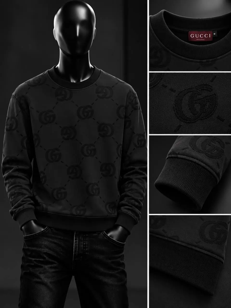 Embossed Interlock Crew Sweatshirt in Black