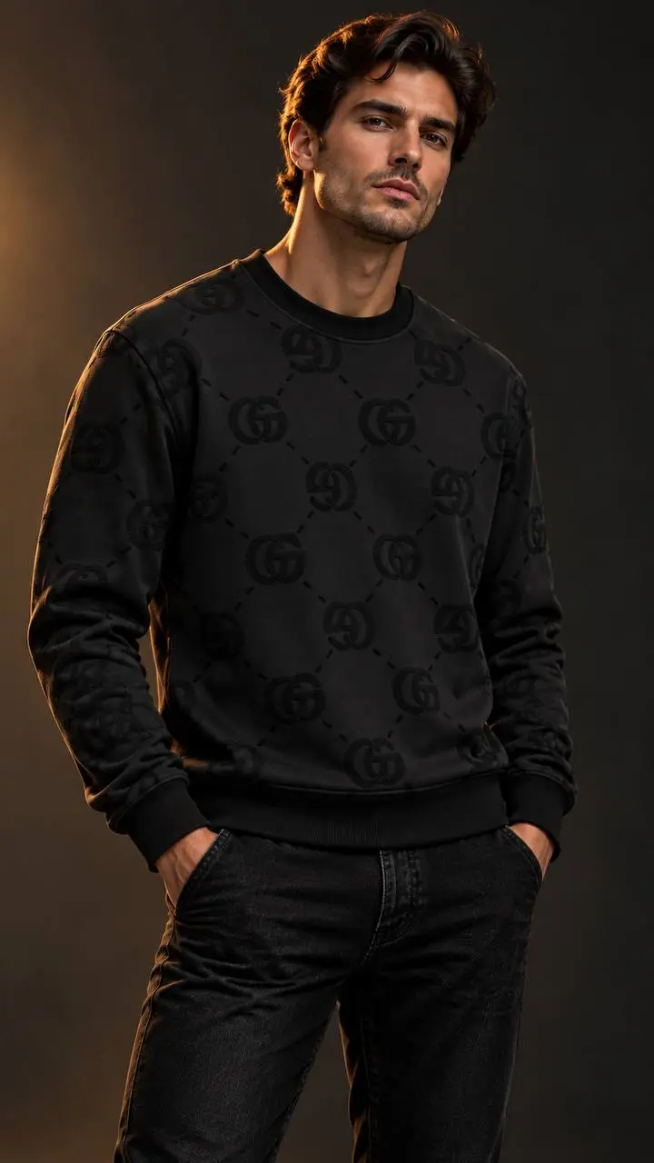 Embossed Interlock Crew Sweatshirt in Black, photo 3