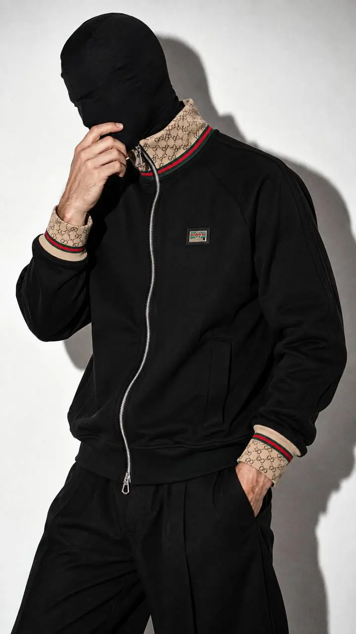 Monogram-Collar Track Jacket in Black