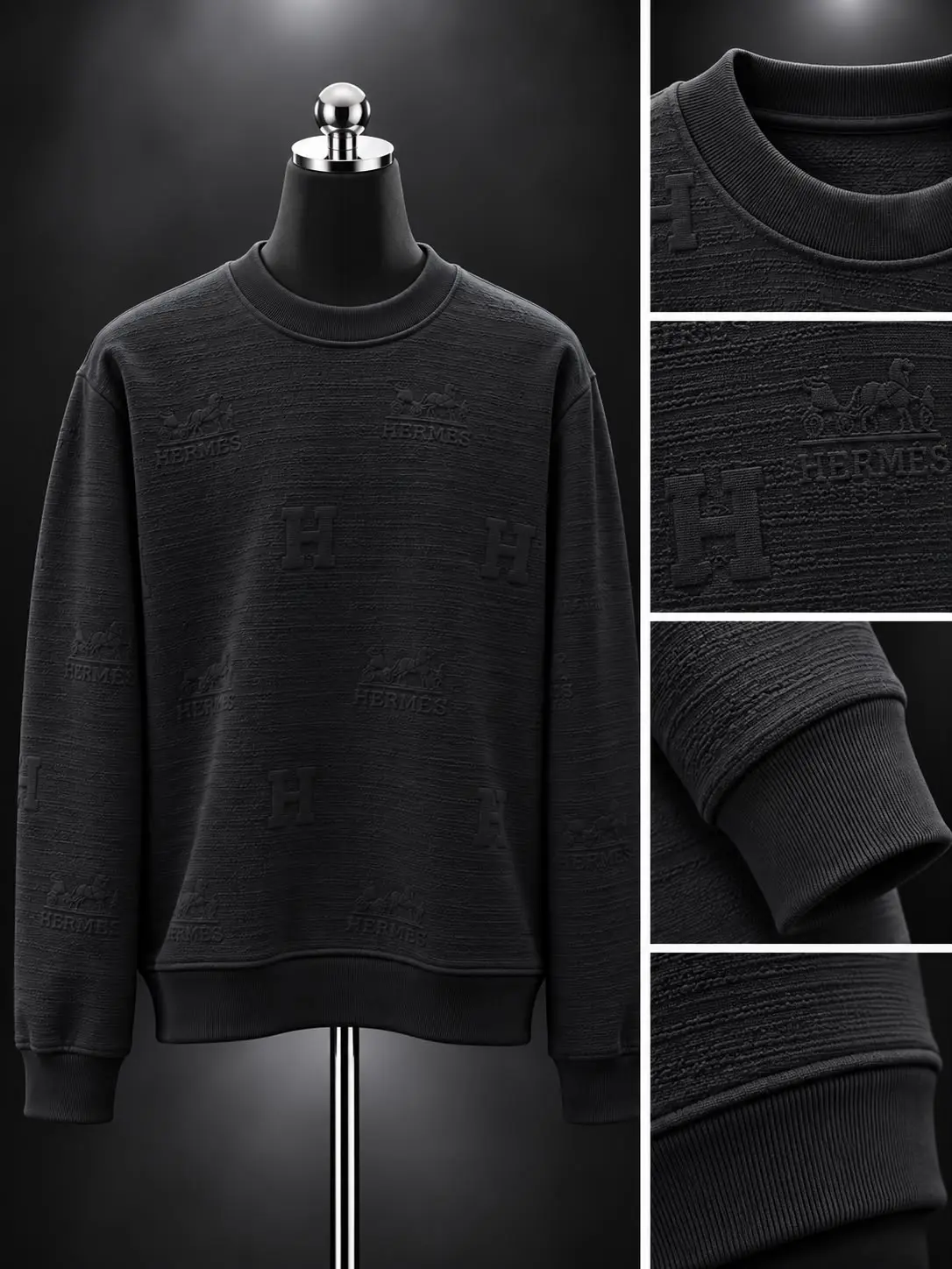 Embossed Letter Crew Sweatshirt in Black, photo 2