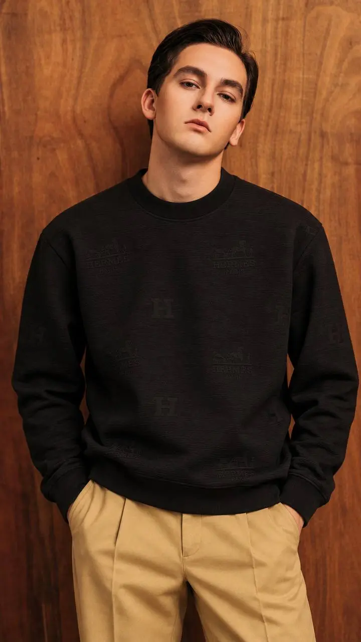 Embossed Letter Crew Sweatshirt in Black, photo 4