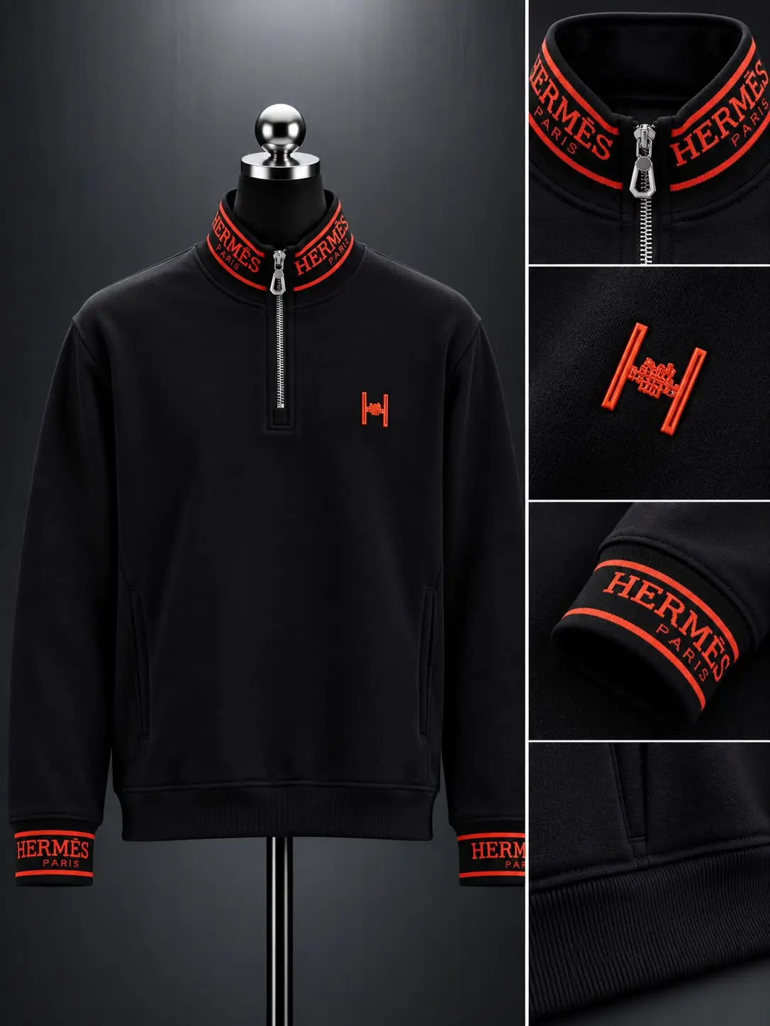 Logo-Tape Quarter-Zip in Black