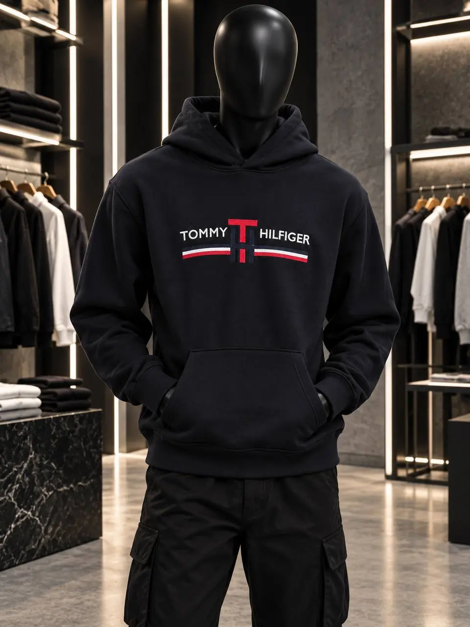 Stripe Monogram Hoodie in Black